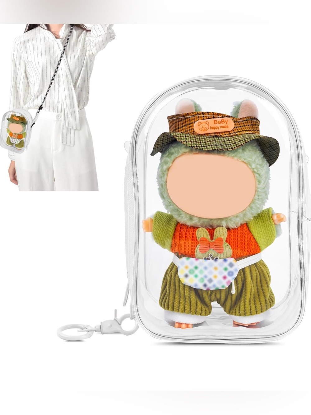 Display Bag 🤍 Cross Body Clear White Trim Portable Figure Keychain Carrying Case